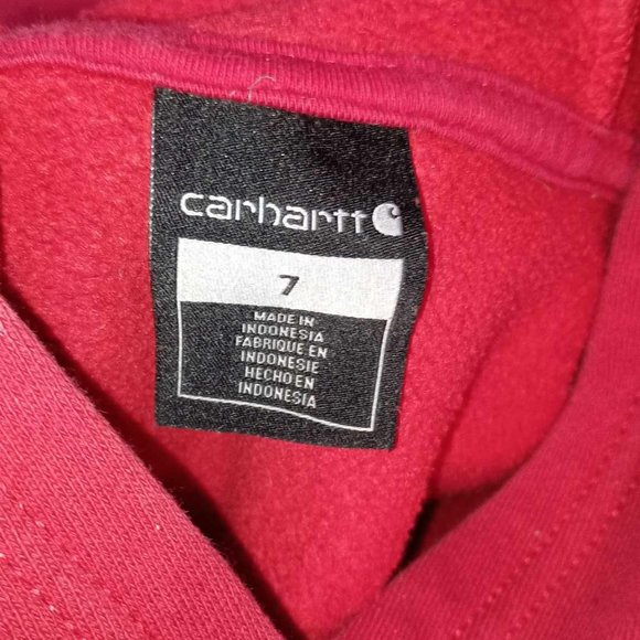 [Carhartt] Hoodie Boys Size 7 Red Logo Pockets Cotton Blend - Picture 5 of 5